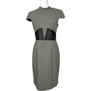 L'AGENCE Margaret Maldonado Houndstooth Wool‎ Blend Sheath Dress Black White 6